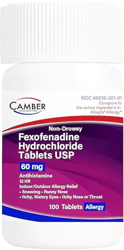 Camber Non-Drowsy Fexofenadine Antihistamine Indoor Outdoor Allergy Relief Tablets 60Mg 100 Count
