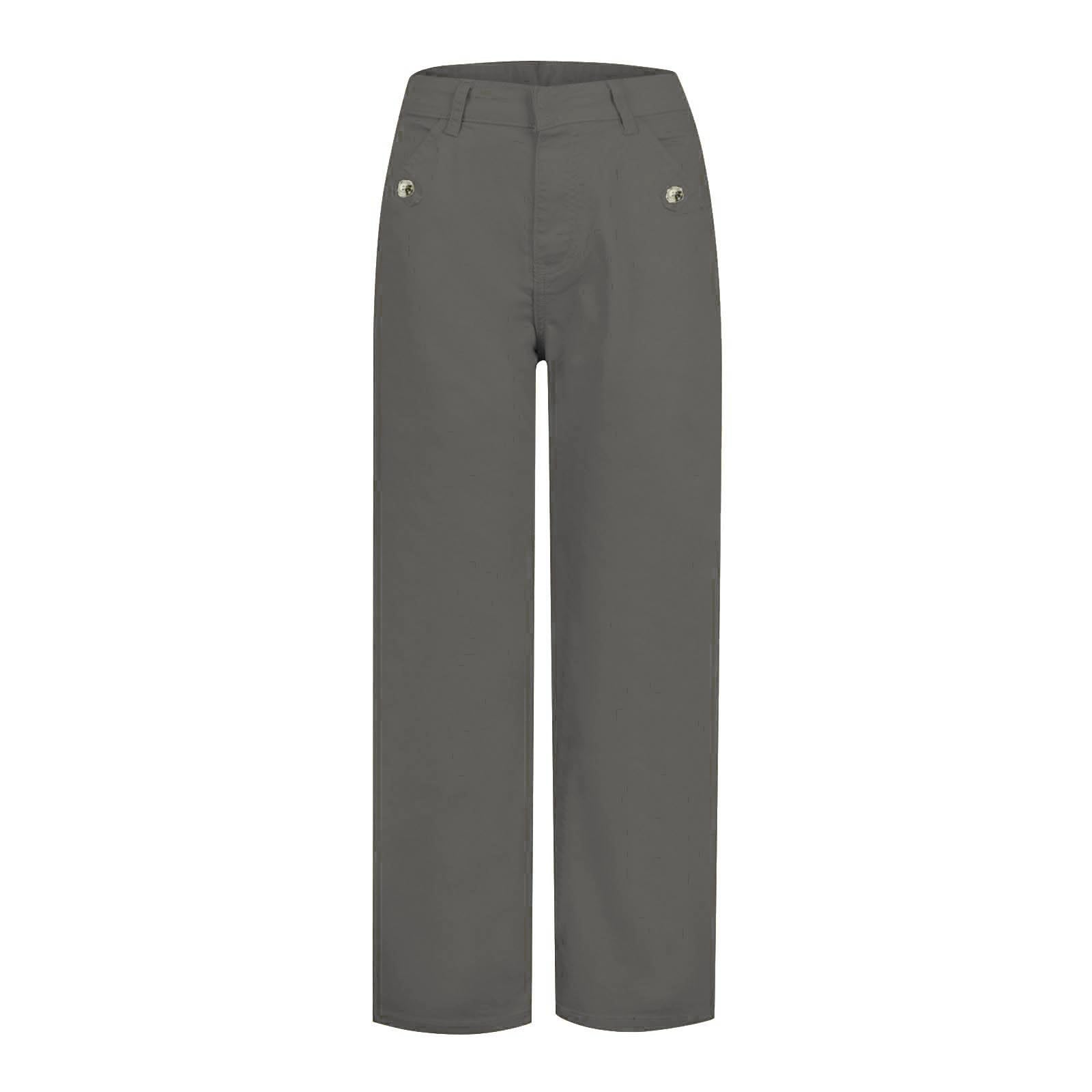 Damen Stretch-Twill-Hose mit weitem Bein, Kurze und Bequeme Caprihose, hoher Bund und gerades Bein als Chinohose