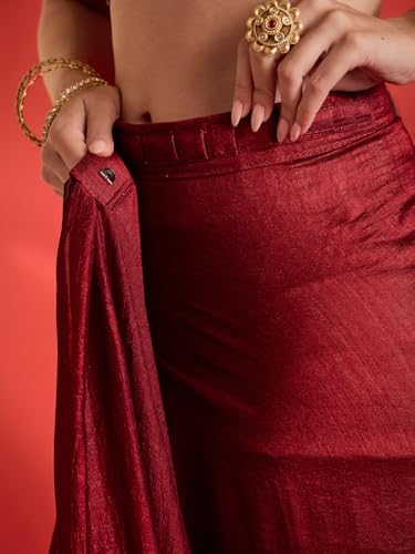 Image of AKHILAM Women's Shimmer Pure Georgette Embroidered Ready To Wear one Minute Saree With Unstitched Blouse Piece