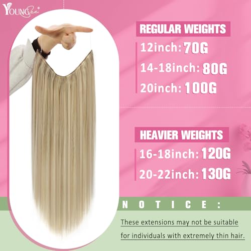 Image of YoungSee Wire Hair Extensions Blonde, 12 Inch 75g Short Straight Human Hair Wire Extensions, Golden Blond with Light Blonde Highlights, One Piece Hair Extensions, Easy to Wear for Beginners