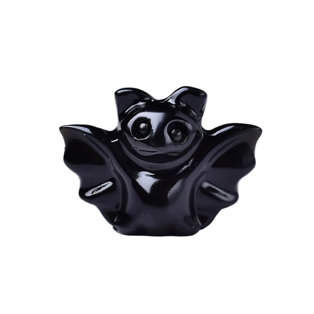 HUFFA Handcrafted Crystal Carved Bat - Unique Decorative Piece for Home and Office(Obsidian)