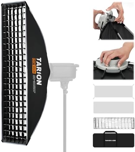TARION Softbox Bowens Mount Quick Release Faltbare Stripbox 30x120cm | Square Fotografie Softboxen mit Glitter Strip Soft Box für Porträt Video Studio Photography Blitz Licht