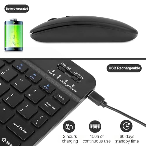 Image of Thanice Bluetooth Keyboard and Mouse Combo Ultra-Slim Portable Rechargeable Compact Wireless Mouse Keyboard Set for Pad /iPad Pro /iPad mini /iPad Air Mac OS,Android Windows iOS and Above(Black)