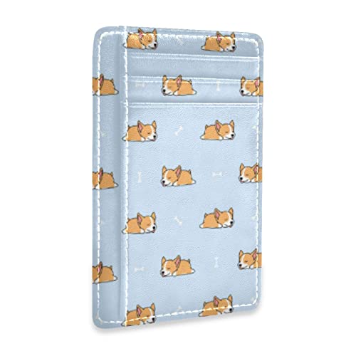 OTVEE Funny Welsh Corgi Slim Minimalist Wallet Rfid Blocking Card Wallets PU Leather Front Pocket Wallets - Main Image