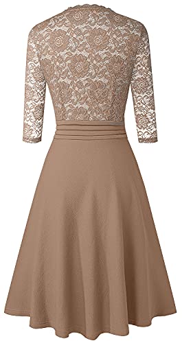 Image of HOMEYEE Women's Chic V-Neck Lace Patchwork Flare Party Dress A062