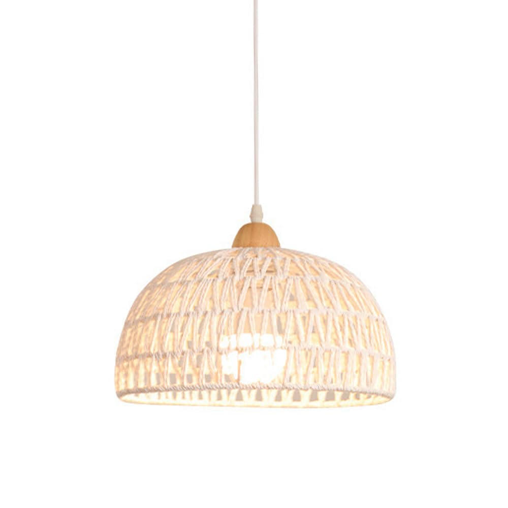 Lampe suspendue vintage en corde de chanvre dôme de rotin
