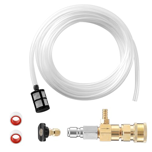 JOEJET Downstream Injector for Pressure Washer Fixed Chemical Injector Kit with 3/8 Inch Quick Connect 10 Ft Siphon Hose 2-3 GPM
