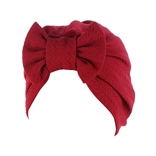 Women Muslim Turban Hatbow Hair Bonnet Head Scarf Wrap Cover Ball Cap for Women (Wine, One Size)