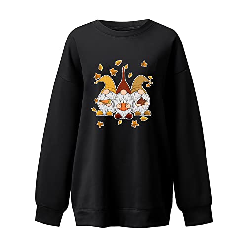 Blusa feminina para inverno, outono, manga comprida, gola redonda, gráfico, Ação de Graças, brunch,