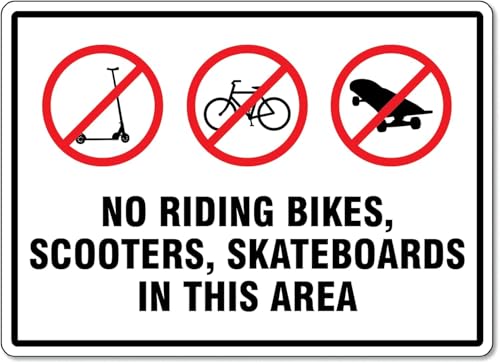 Quadri Metallo No Riding Bikes Scooters Skateboards This Area No.17348 Clear Impermeabile Targa In Metallo Resistente Uv Pittura In Ferro Per Bar Club Patio 20X30Cm