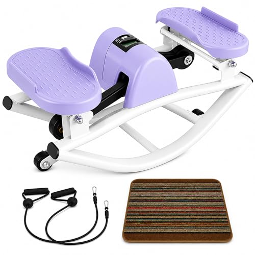 Lhanel Rock Stepper for Home Workout Low-Impact Side Stepper with Resistance Bands Side-to-Side Mini Stepper for Cardio Weight Loss & Full Body Exercise Purple