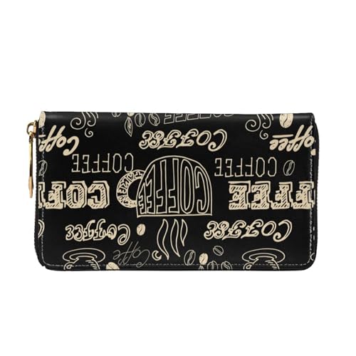 Leather Wallet For Women And Men Coffee Theme Clutch Purse Wristlet Bag Credit Card Holder Wallet2