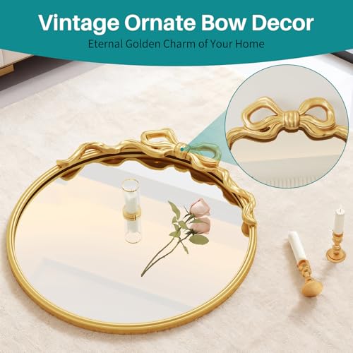 Image of Round Gold Bow Mirror, 24 inchx24 inch Vintage Mirrors with Metal Frame