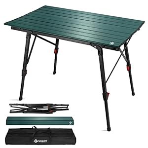 VILLEY Portable Camping Table with Adjustable Legs, Lightweight Aluminum Folding Beach Table with Carrying Bag for Outdoor Cooking, Picnic, Beach, Backyards, BBQ and Party