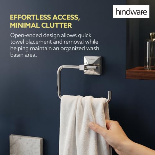 Image of Hindware Stelo Towel Hanger for Wash Basin | Superior Stainless Steel | Space Saving Napkin Holder | Mirror Like Chrome Finish | Corrosion Resistant | Dimension(mm):197 * 74 * 146 | 1-Year Warranty