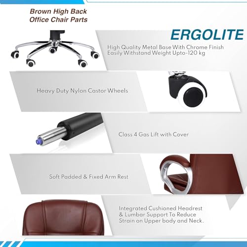 Image of Leatherette Ergonomic High Back Brown Cushion Office Chair Executive Revolving Boss Chair Working Office Chair(Brown) - Premium High Back Ergonomic Leatherette Office & Work from Home Chair