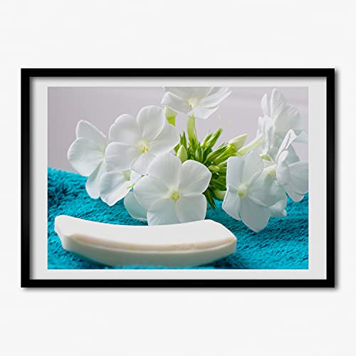 Cadre en bois moderne fleurs de blanc spa 70x50 cm finition premium