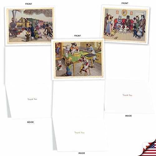 Image of The Best Card Company 10 Assorted Thank You Notes Bulk Box Set 4 x 5.12 Inch with Envelopes (10 Designs, 1 Each) Cats Are People Too M6473TYG