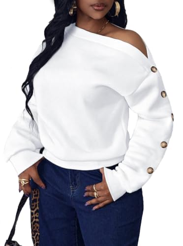 LovelyWholesale Womens Off the Shoulder Sweatshirt Oversized Long Sleeve Pullover Tops