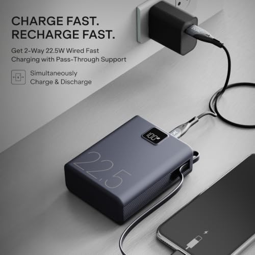 Image of boAt Apex PB400 Pro; in-Built Type-C Cable; Ultra-Compact; 20000 mAh 2-Way 22.5W Fast Charging w /Triple Output; Digital Display; for Android, iPhone 17 /16 /Pro, Samsung, iPad (Nimbus Blue)