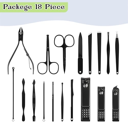 Image of Nail Cutter Set - 18 in 1 Manicure Pedicure Kit for Women, Complete Grooming & Pedicure Kit for Women and Men with Black Leather Travel Case, Perfect Gifts for Women - Wishkey