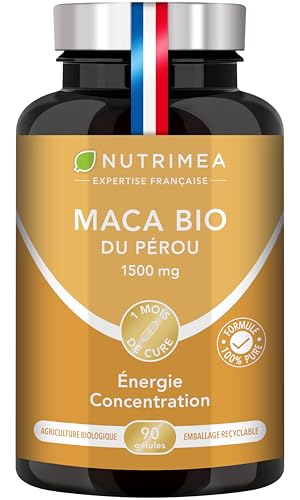MACA - Poudre de Racine de Maca du Pérou BIO - 1500 mg - Riche en Vitamine B3 et C - Régulateur Hormonal Naturel & Puissant - Performances Sportives - 90 Gélules...