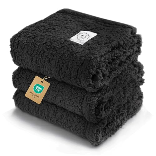 Image of 1 Pack 3 Calming Blankets Fluffy Premium Fleece Pet Blanket Soft Sherpa Throw for Dog Puppy Cat Black Medium (30 inchx20'')