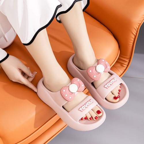 Bow Slippers Home Bathroom Slippers Cute Outside Bathroom Slip-on Sandals Beach Shoes 7