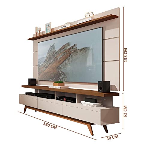 Painel Com Rack Para Sala Vivare Wood 1.8 New Off White Freijó Germai