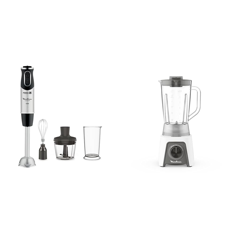 Moulinex DD6558 Quickchef 3in1 Frullatore a Immersione, 1000 W & Blendeo + Frullatore Elettrico, 450 W, 1.5 L, Tritatutto con 2 Velocità