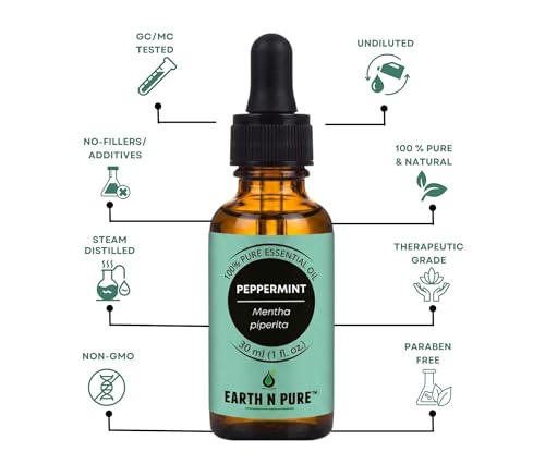 Image of Earth N Pure Peppermint Essential Oil - Steam Distilled for Cooling Comfort, Focus & Refreshed Scalp - Pure & Undiluted | 30ml