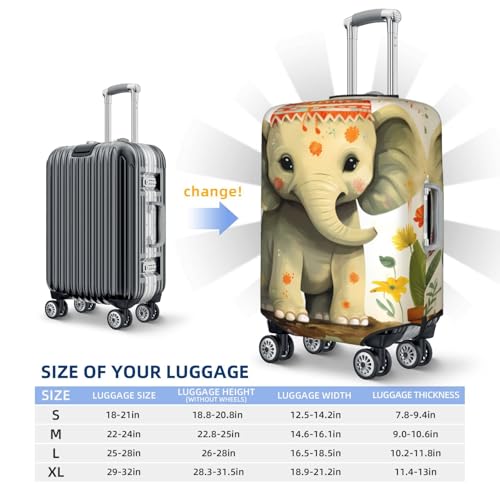 Cartoon Elephant with Plant Painting Travel Luggage Cover Elastic Washable Suitcase Cover Protector Fashion Stretch Baggage Covers Dustproof Suitcase Sleeve Fits 18-32 inch luggage Large2