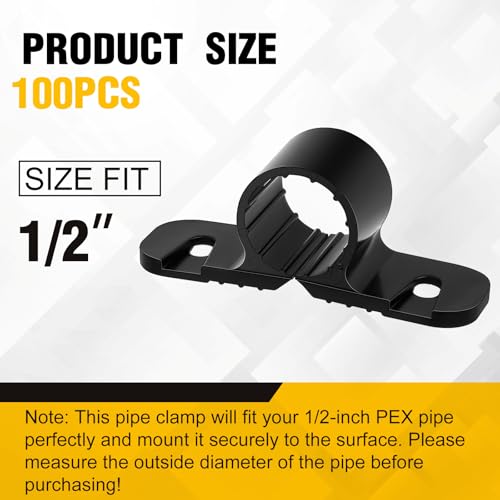 Image of Briwooody 100 Pack 1 /2 Inch Pipe Supports Suspension Clamp Pipe Clamps Pex Clamps for Pex, Copper, CPVC(Black)
