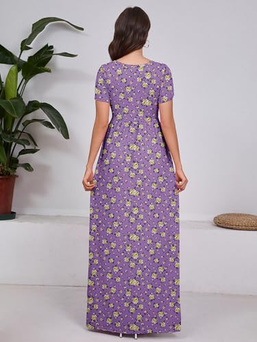 Image of DEARCASE Maxi Dress for Women Short Sleeve Casual Summer Loose Plain Comfy Long Dresses with Pockets