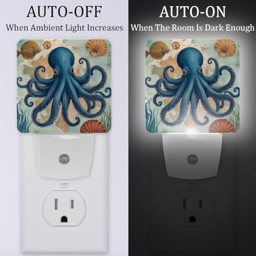 Image of NEWzone Octopus Night Light Set of 2, Auto Sensor LED Dusk-to-Dawn Nightlights, Plug-in Sensor Lamp for Bedroom Bathroom Kitchen Hallway Stairs Decorative