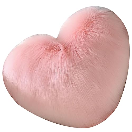 MAGICLULU Heart Shaped Pillow Fluffy Throw Pillow Decorative Couch Cushion for Home Plush Heart Pillows for Valentine Day Comfortable Fluffy Cushion for Living Bedroom Hotels Pink