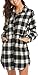 HOTOUCH Women's Flannel Shackets Mid-Long Style Roll-Up Sleeve Plaid Flannel Shirt (Black S)