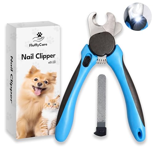 FluffyCare LED Dog Nail Clipper with Light & Safety Guard, Professional Pet Nail Trimmer with Quick Sensor, Extra Sharp for Thick Nails, for Large & Small Dogs and Cats (Medium-Large with LED)