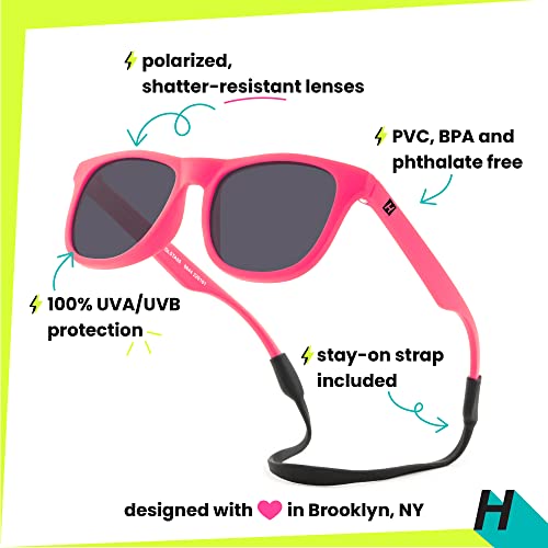 Hipsterkid Kids' Polarized Wayfarer Sunglasses | Flexible Pink Frame, 100% Uv Protection, Ages 3-6 #TOP5