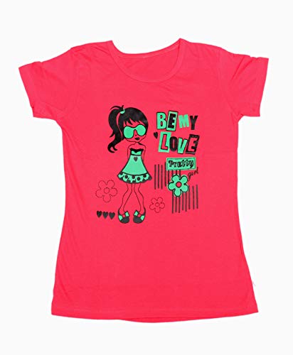 Image of indi weaves Girls Pure Cotton Chest Printed Half Sleeves Round Neck T-Shirts (Pack of 4)