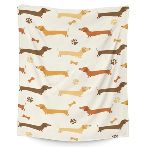 Dachshund Throw Blanket for Baby - 30x40 Inches Lap Size - Soft Fluffy Cozy Blankets Gift - Beige Cute Blanket Throws for Couch, Work