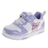 Disney Girls Lilo & Stitch Angel Sneakers Sparkly Casual Athletic Shoes with Strap Cute Character Tennis Shoes- White Purple Size 8 Toddler