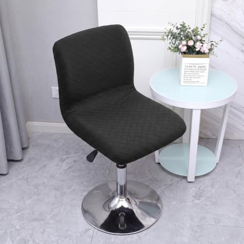 Image of WOMACO Bar Stool Cover with Back Jacquard Fabric Dining Room Square Swivel Barstool Chair Seat Cushion Slipcover for Counter Height Mid Low Back Chair Protector (Black, 2PCS)