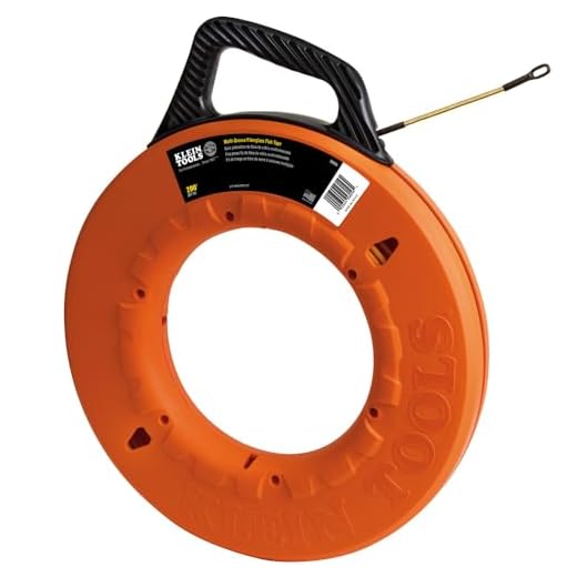 Klein Tools 56056 Fiberglass Fish Tape, 200-Foot Wall Snake is 3/16-Inch Wide Non-Conductive Multi-Groove Fish Tape with 7-Inch Leader