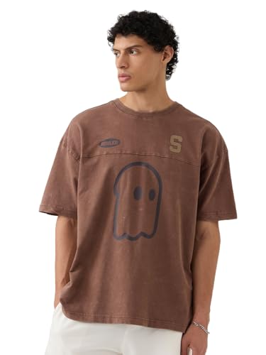 Image of The Souled Store Mr. Soul Men and Boys Short Sleeve Round Neck Purple Graphic Printed Cotton Oversized T-Shirts