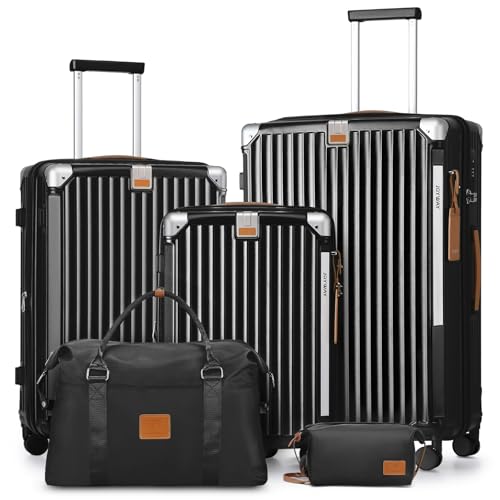 Joyway 5 Piezas Juego de Maletas, Trolley de Viaje Rígidas en ABS+PP, Ampliable un 25% con 4 Ruedas Dobles Giratorias, Cerradura TSA y Portavasos Incluye Bolsa de Viaje, Ideal para Familias Viajes