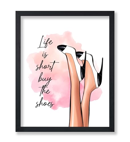 Image of Poster Master Life is Short Buy The Shoes Poster - Fashion Print - Trendy Art - Modern Art - Gift for Her & Fashionista - Luxury Haute Couture Decor for Bedroom or Girls Room, 18x24 Unframed Wall Art