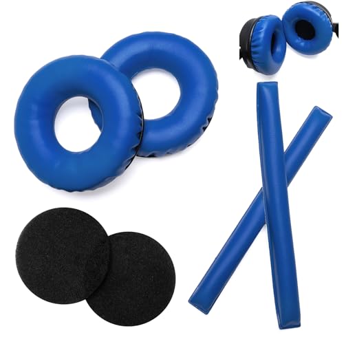 Image of Rainbow Color Ear Pads Headband Cushion Kits Compatible with Sennheiser HD25 HD250BT HD25-ll HD25S Il HMD25 Headphone Foam Covers (Blue LR Sets)