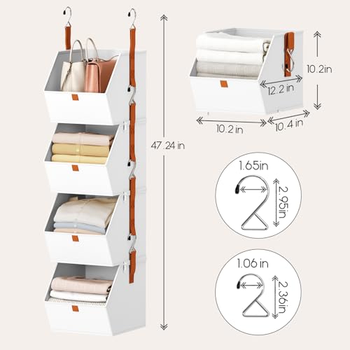 Image of Homsorout Hanging Closet Organizer 4 Tier - Clothes Hanging Shelves, Space-Saving Closet System, Fabric Storage Bins Bedroom Organization, Collapsible Baskets for Home, Dorm, Rv, White, 8 Pack