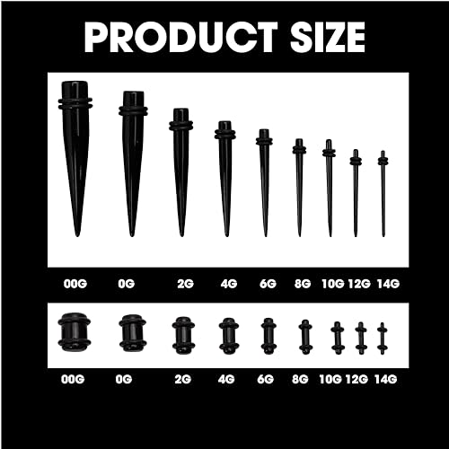 36pcs Ear Gauge Stretching Kit Silicone 14G-00G Gauges for Ears, Tapers, Tunnels & Plugs, Lightweight Acrylic Expanders, Body Piercing Jewelry Earring Gauging Set for Starter Beginner Men Women, Black2